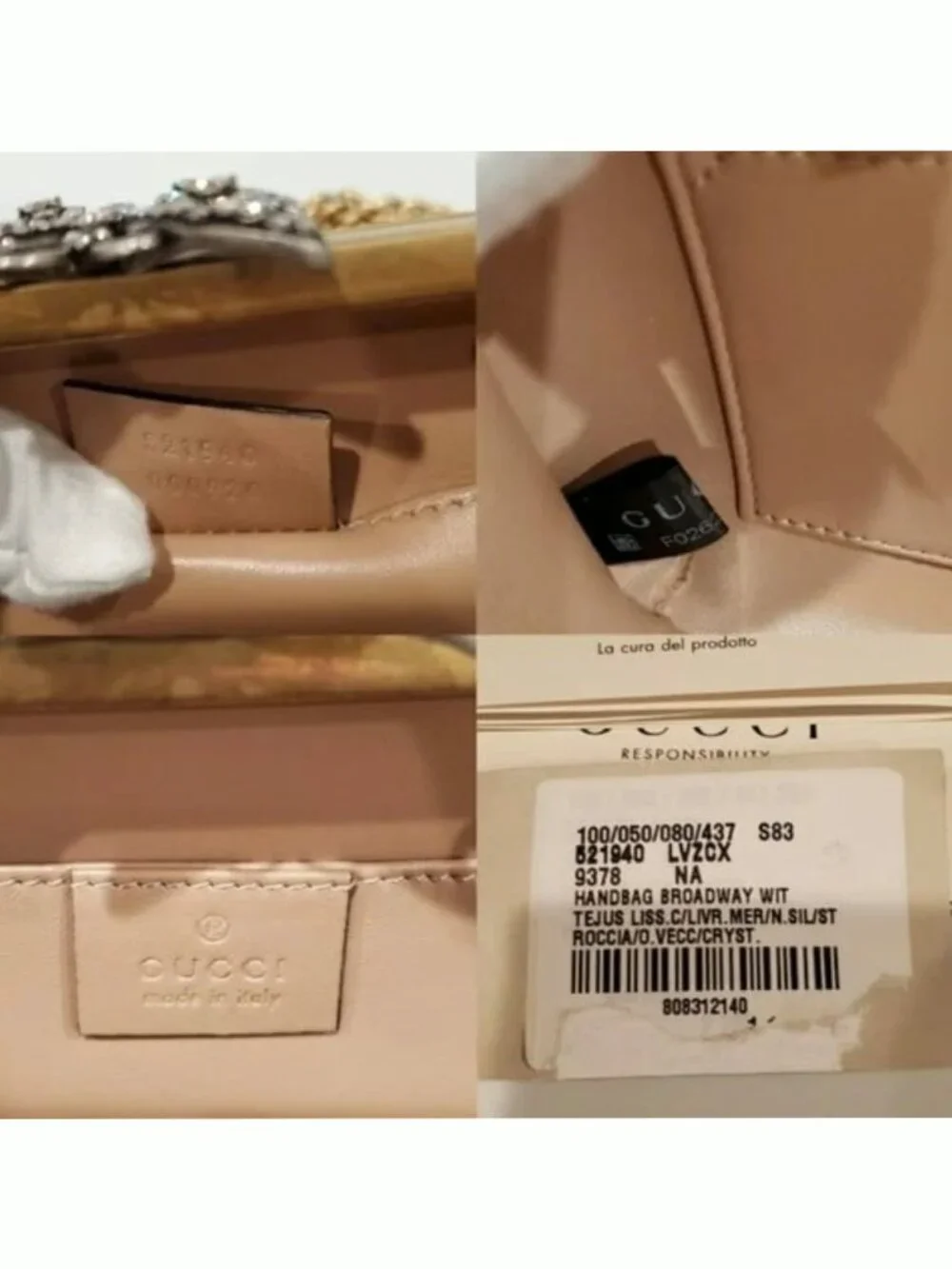 Authentic Gucci Broadway Snakeskin Clutch Crossbody Bag Bronze Gold Chain New - Picture 10 of 10